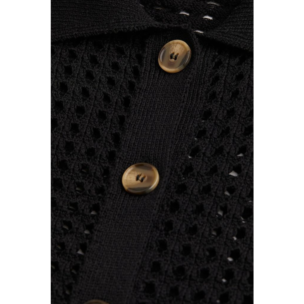 H&M Knitted Mesh Polo Button Front Cardigan in Black - Picture 7 of 9
